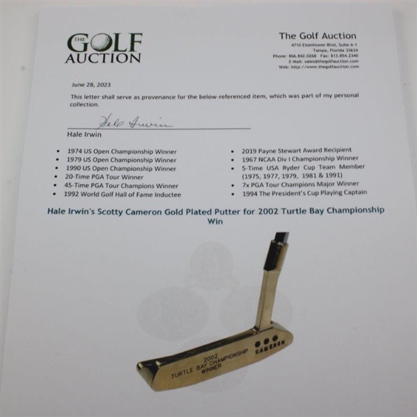Hale Irwin's Scotty Cameron Gold Plated Putter for 2002 Turtle Bay Championship Win