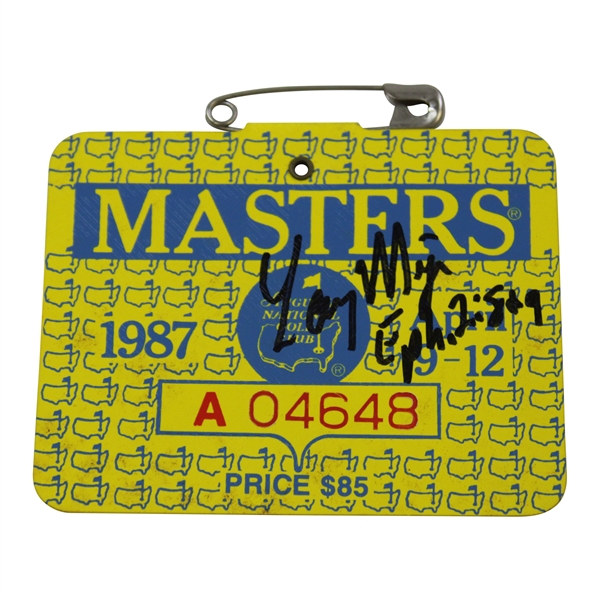 Larry Mize Signed 1987 Masters Tournament Series Badge #A04648 JSA ALOA