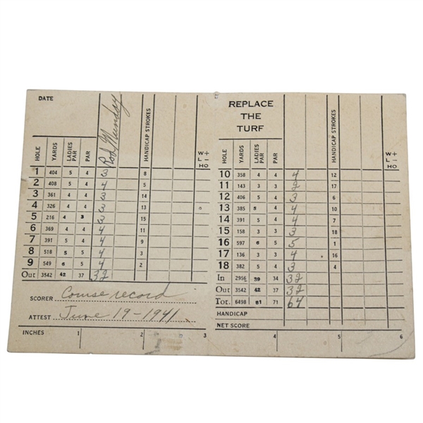 1941 Highland Meadows Golf Club of Ohio Course Record 64 Scorecard - Rod Munday Collection
