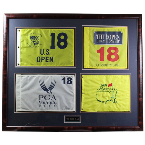 Complete Tiger Woods Signed Tiger Slam Flag Set - Deluxe Framed FULL JSA#XX59202
