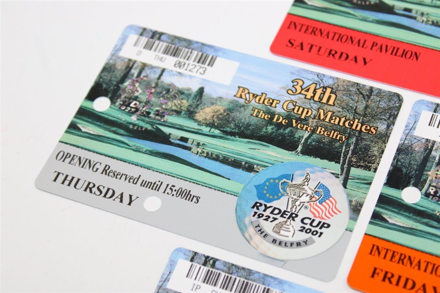 Padraig Harrington Signed Sunday 2001 Ryder Cup Ticket w/Thurs-Sat Tickets JSA ALOA