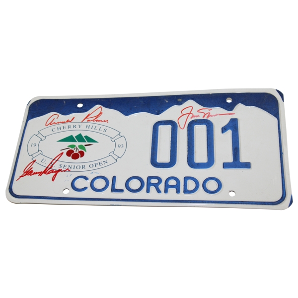 Big 3 Palmer Nicklaus Player Signed 1993 Us Senior Open Co License Plate JSA ALOA