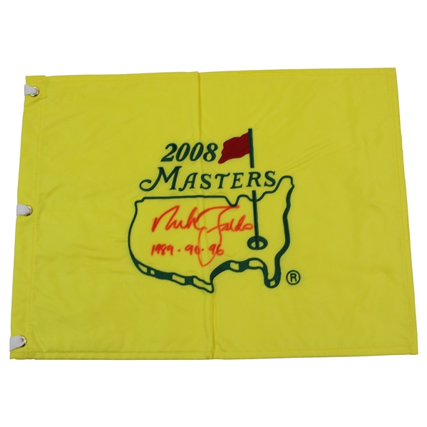 Nick Faldo Signed 2008 Masters Embroidered Flag with 1989-90-96 JSA ALOA