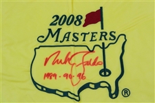Nick Faldo Signed 2008 Masters Embroidered Flag with '1989-90-96' JSA ALOA