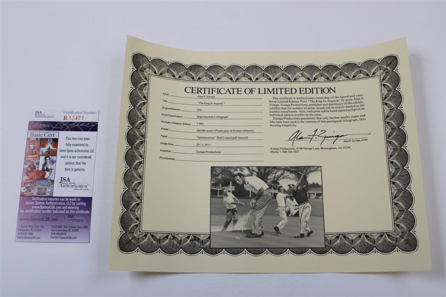 Arnold Palmer Signed 'The King At Augusta' LE Alan Zuniga Poster #1861/1964 JSA #R13471