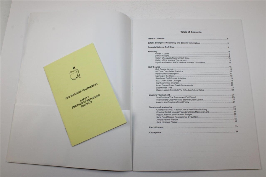 Eight (8) Masters Tournament Handbooks - Each with Safety Emergency Reporting Security Cards