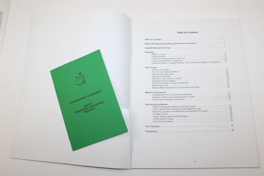 Eight (8) Masters Tournament Handbooks - Each with Safety Emergency Reporting Security Cards