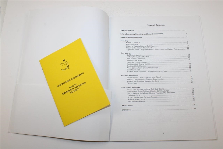 Eight (8) Masters Tournament Handbooks - Each with Safety Emergency Reporting Security Cards