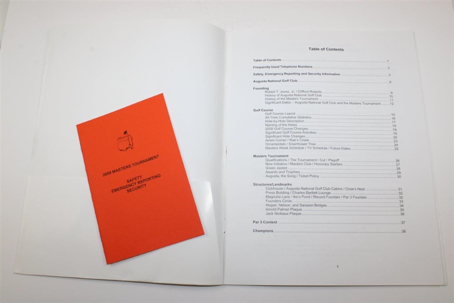 Eight (8) Masters Tournament Handbooks - Each with Safety Emergency Reporting Security Cards