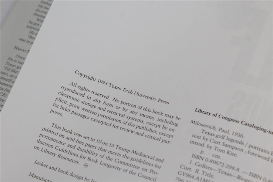 Texas Golf Legends' 1993 Book by Sampson