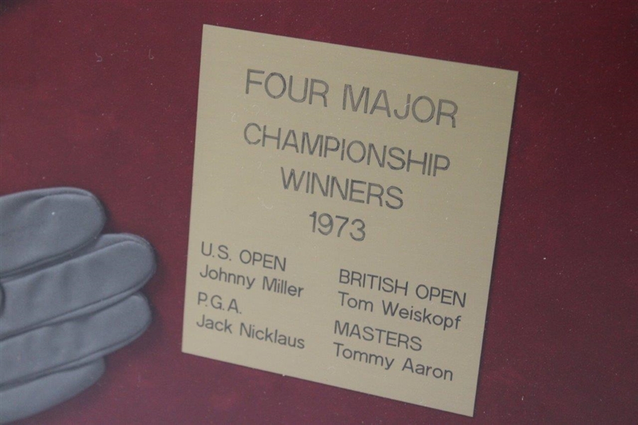 Nicklaus, Miller, Weiskopf & Aaron Signed Golf Gloves Display - 1973 Major Champs - Framed JSA ALOA