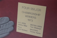 Nicklaus, Miller, Weiskopf & Aaron Signed Golf Gloves Display - 1973 Major Champs - Framed JSA ALOA
