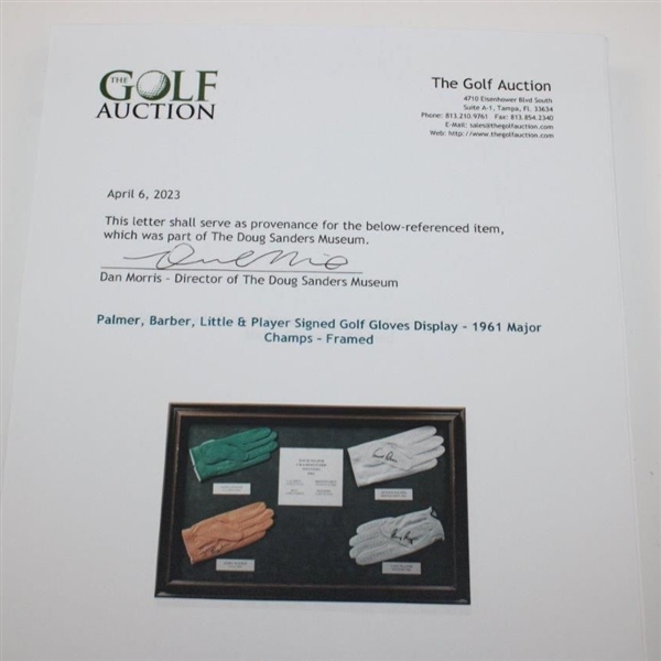 Palmer, Barber, Littler & Player Signed Golf Gloves Display - 1961 Major Champs - Framed JSA ALOA