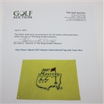 Gary Player Signed 2007 Masters Embroidered Flag with Years Won JSA ALOA