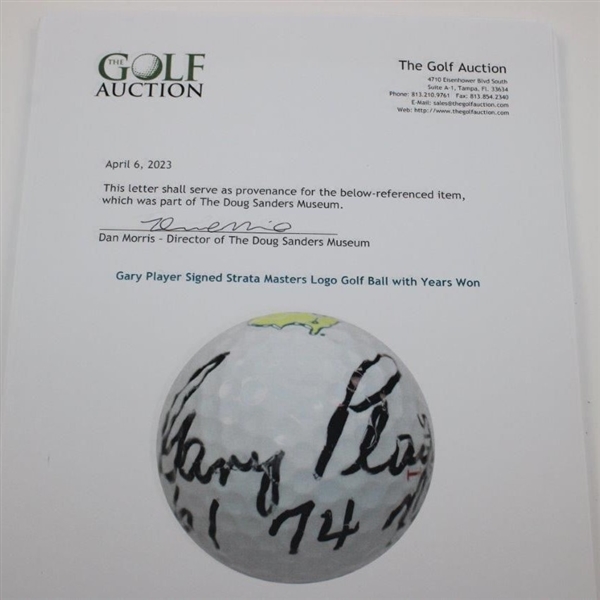 Gary Player Signed Strata Masters Logo Golf Ball with Years Won JSA ALOA