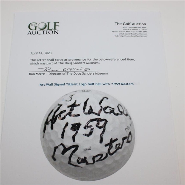 Art Wall Signed Titleist Logo Golf Ball with '1959 Masters' JSA ALOA