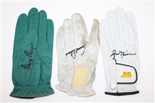 Big 3' Palmer, Nicklaus & Player Signed LH White/White/Green Golf Gloves JSA ALOA