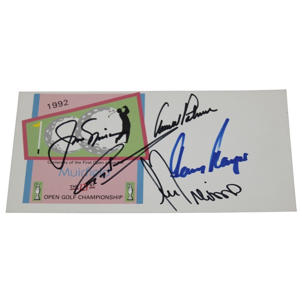 Big 3 Palmer, Nicklaus & Player Plus Trevino & Norman Signed 1992 OPEN Cachet JSA ALOA