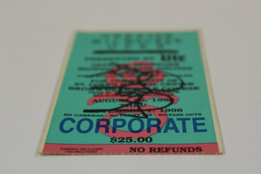 Tiger Woods' Pro Debut 1996 GMO Corporate Series Ticket Stub Signed by Stricker JSA ALOA