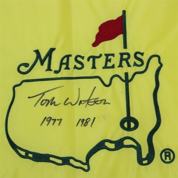 Tom Watson Signed Undated Masters Embroidered Flag with Years Won JSA ALOA