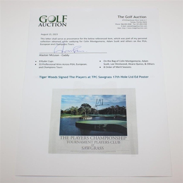 Tiger Woods Signed The Players at TPC Sawgrass 17th Hole Ltd Ed Poster JSA ALOA