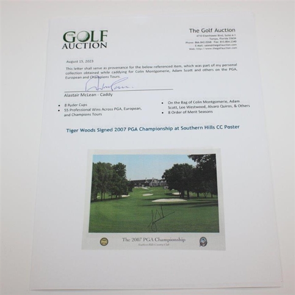 Tiger Woods Signed 2007 PGA Championship at Southern Hills CC Poster JSA ALOA