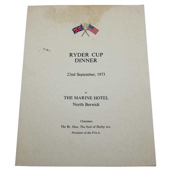 Gay Brewers 1973 Ryder Cup at Muirfield Dinner Menu