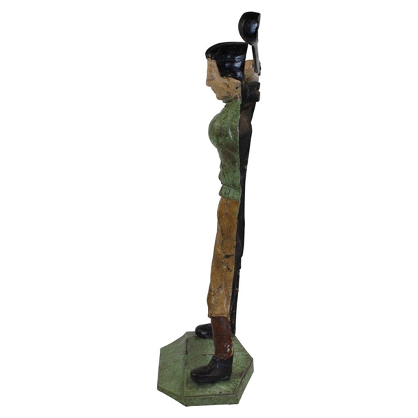 Vintage Hand Painted Cast Iron Golfer Doorstop Originating from Nestor's Sport Shop in Limerick