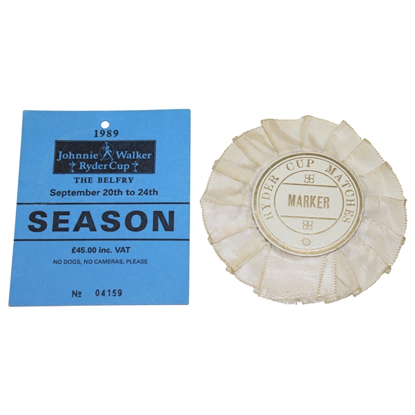 1989 Ryder Cup Matches at The Belfry Season Badge & Marker Ribbon