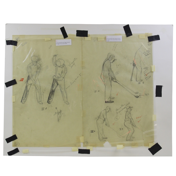 Ben Hogan 4 Poses Sketch Which Appeared In '5 Lessons' Original Artwork by Anthony Ravielli