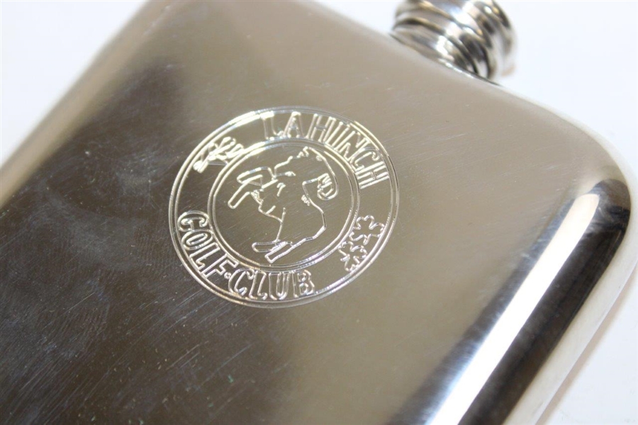 Lahinch Golf Club Square Sporting Fine English Pewter Flask w/Funnel in Original Box