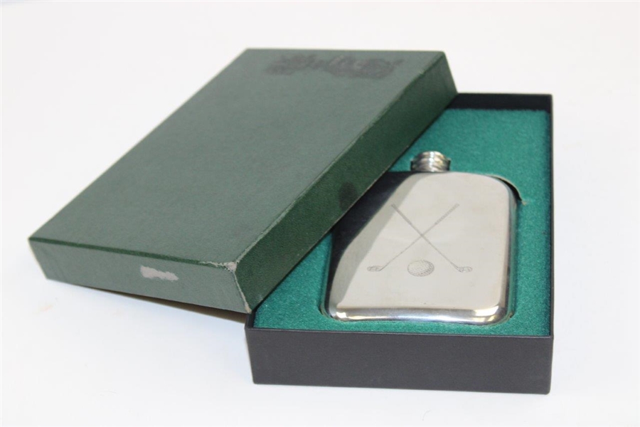 Lahinch Golf Club Square Sporting Fine English Pewter Flask w/Funnel in Original Box