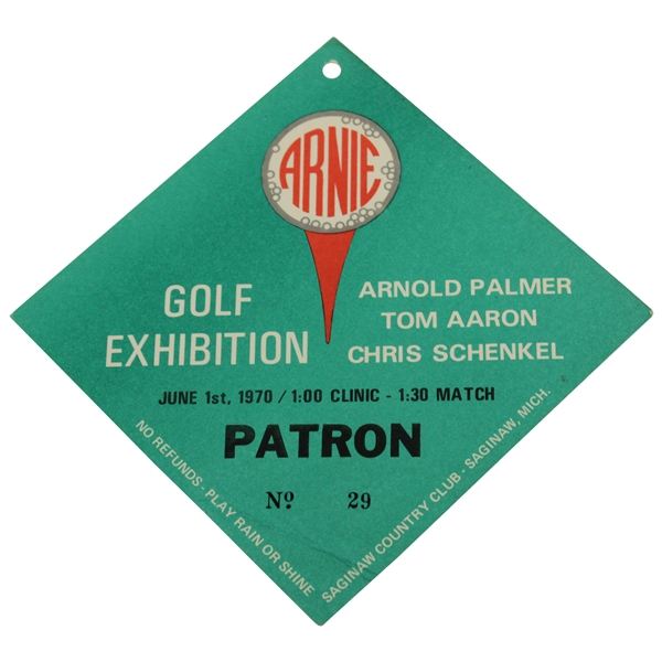 Arnold Palmer & Chris Schenkel Signed 1970 Arnie Golf Exhibition Ticket No. 29 JSA ALOA
