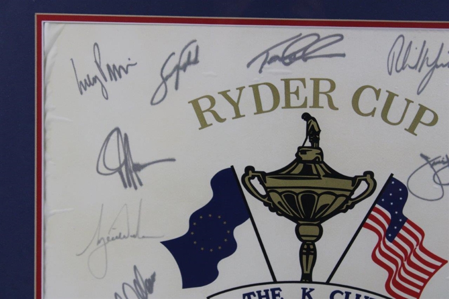 Tiger Woods, Phil Mickelson & 13 Others Signed Ryder Cup At The K Club Flag Framed JSA ALOA