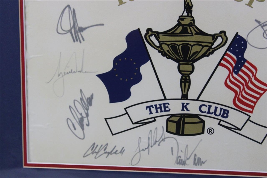 Tiger Woods, Phil Mickelson & 13 Others Signed Ryder Cup At The K Club Flag Framed JSA ALOA