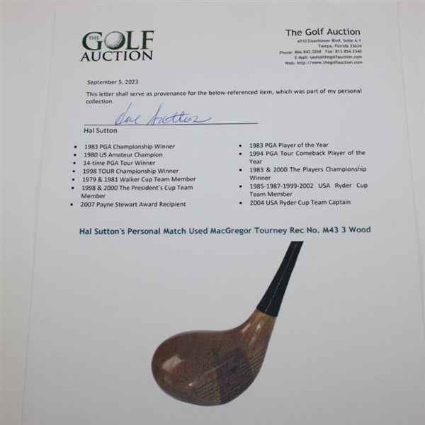Hal Sutton's Personal Match Used MacGregor Tourney Rec No. M43 3 Wood