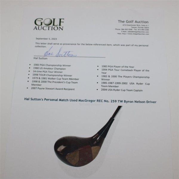 Hal Sutton's Personal Match Used MacGregor Texas Logo Rec No. 269W Byron Nelson Driver