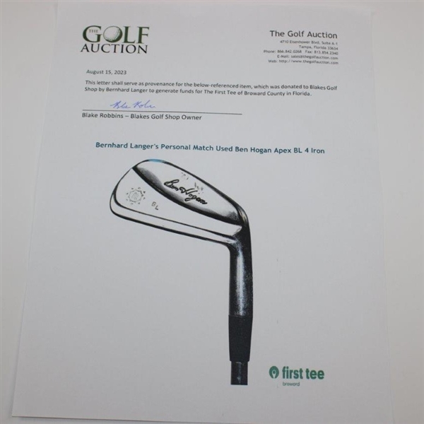 Bernhard Langer's Personal Match Used Ben Hogan Apex BL 4 Iron