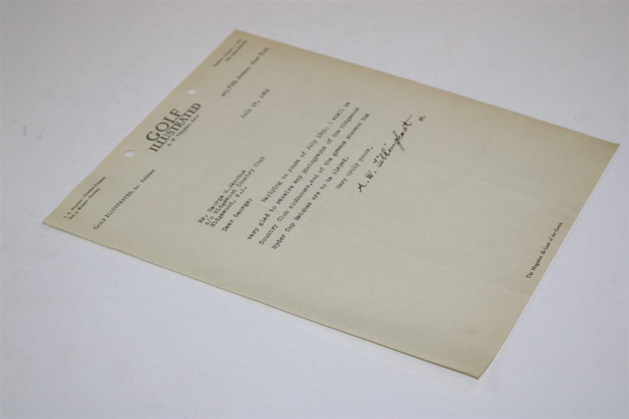A.W. Tillinghast Signed 1934 Typed Letter to George R. Jacobus on Golf Illustrated Letterhead 7/16 JSA ALOA