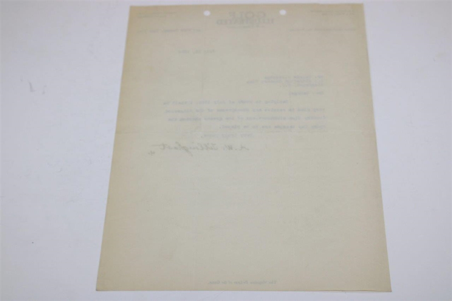 A.W. Tillinghast Signed 1934 Typed Letter to George R. Jacobus on Golf Illustrated Letterhead 7/16 JSA ALOA