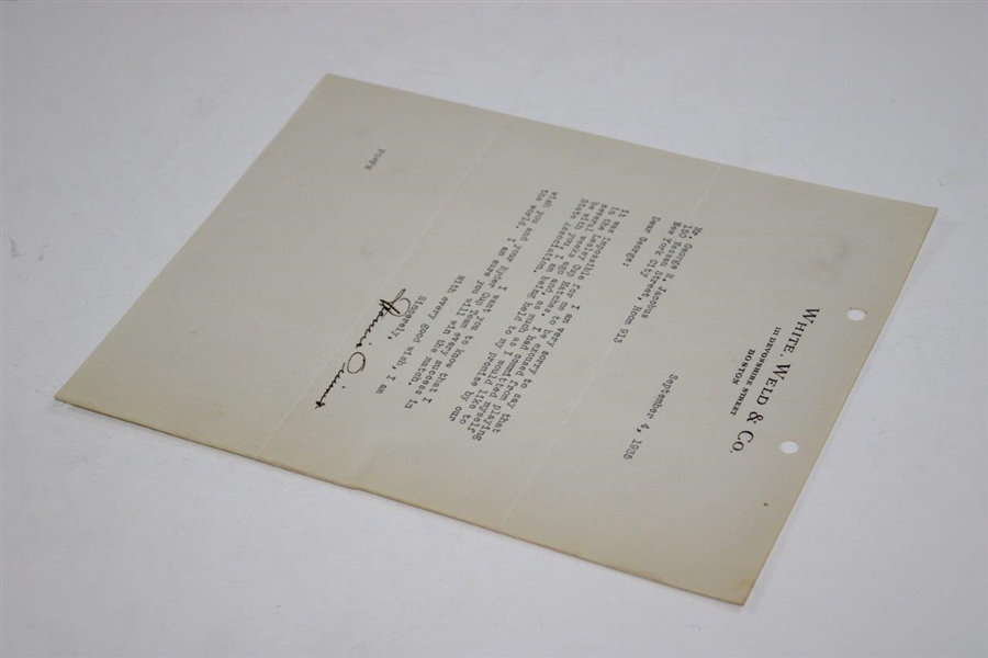 Francis Ouimet Signed 1935 Typed Letter to George R. Jacobus on White, Weld & Co Letterhead 9/4 JSA ALOA