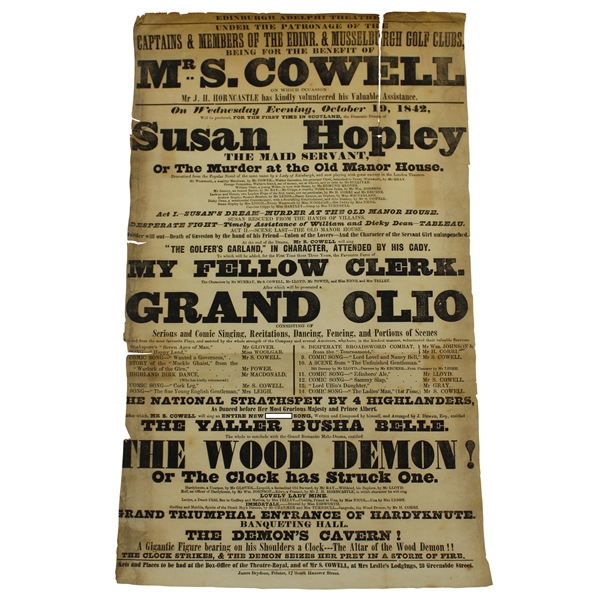 1842 Original Musselburgh Golf Club Advertisement - Possibly Worlds Oldest Poster
