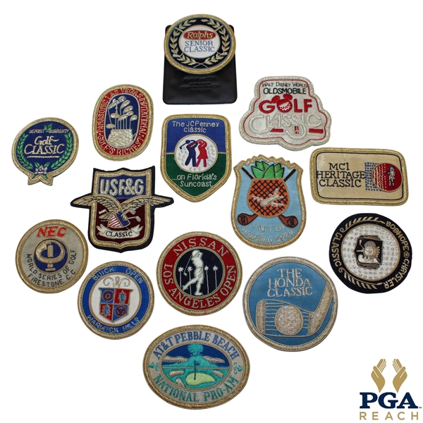 Fourteen (14) Assorted Tournament Crests - AT&T Pebble, Honda, NEC & others