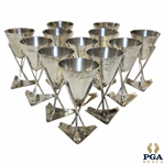 Twelve (12) Sterling Silver Three Crossed Clubs with Golf Ball Triangular Cups