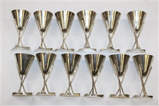 Twelve (12) Sterling Silver Three Crossed Clubs with Golf Ball Triangular Cups