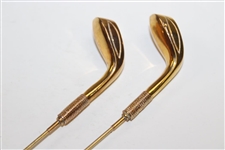 Pair of Gold Tone Long Golf Club Pins in Original Box