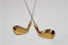 Pair of Gold Tone Long Golf Club Pins in Original Box