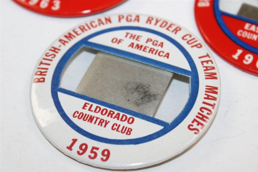 Four (4) Ryder Cup Badges - 1959, 1963 (x2) & 1963 P.G.A. Guest