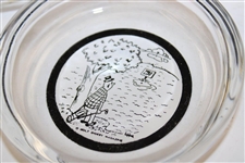 Six (6) Small Golf Themed Glass Ashtrays with Golf Cartoons 