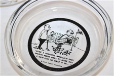 Six (6) Small Golf Themed Glass Ashtrays with Golf Cartoons 